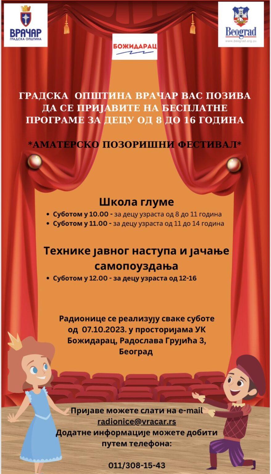 PRIJAVE ZA RADIONICE ŠKOLE GLUME I JAVNOG NASTUPA
